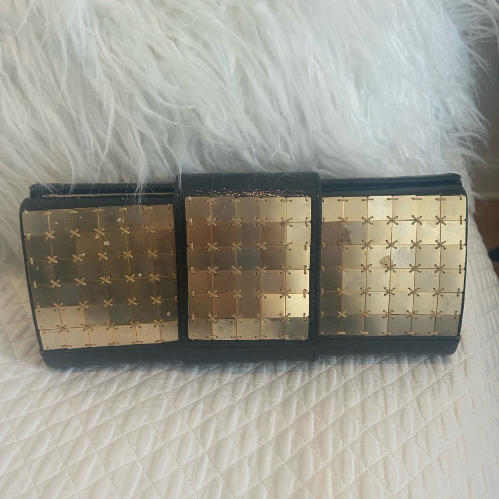 Tory Burch Black Clutch with Gold Studded Panels
